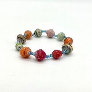 Handmade Paper Bead Bracelet Colorful Boho Chic‎ Recycled Jewelry Stretch